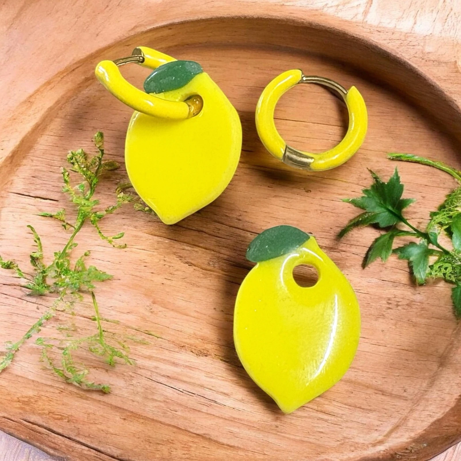 Boucles pampilles citron avec créoles jaune
